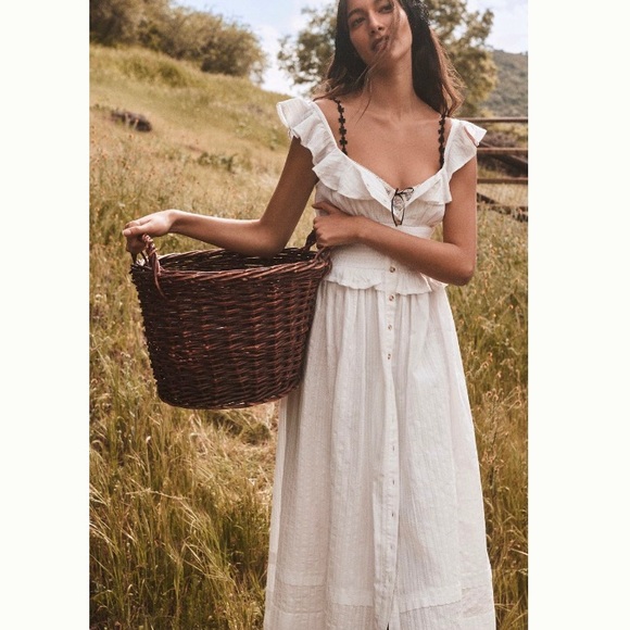 🌿|NWT| Anthropologie Pilcro Ruffled Smocked-Waist Button Front Midi Dress - Picture 11 of 12